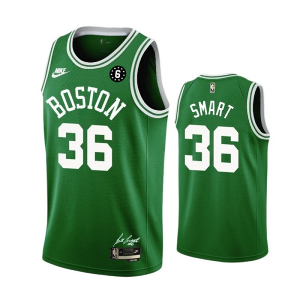 Men's Boston Celtics #36 Marcus Smart Green No.6 Patch Stitched Basketball Jersey