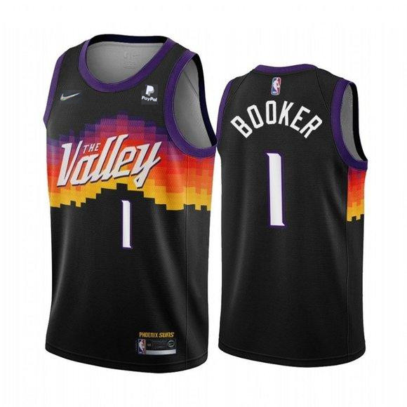 Men's Phoenix Suns #1 Devin Booker Black 2021 City Edition 75th Anniversary Stitched Jersey