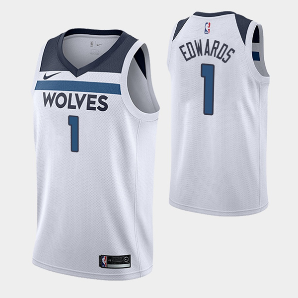 Men's Minnesota Timberwolves #1 Anthony Edwards White Stitched NBA Jersey - Click Image to Close