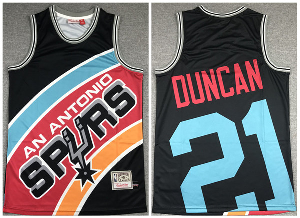 Men's San Antonio Spurs #21 Tim Duncan Black Big Face Stitched Jersey