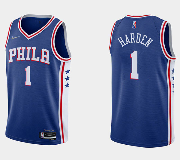 Men's Philadelphia 76ers #1 James Harden Royal Icon Edition Stitched Swingman Jersey