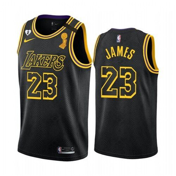 Men's Los Angeles Lakers #23 LeBron James 2020 Black NBA Finals Champions With Gigi Patch Mamba Stitched NBA Jersey