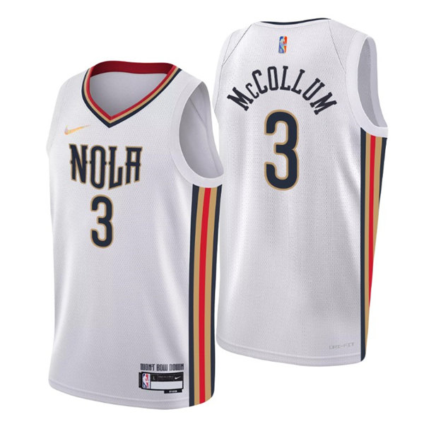 Men's New Orleans Pelicans #3 C.J. McCollum White 75th Anniversary City Swingman Stitched Jersey