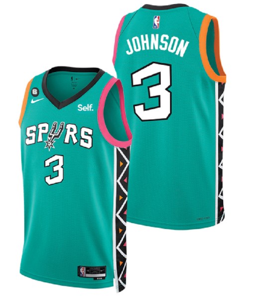 Men's San Antonio Spurs #3 Keldon Johnson Teal 2022 City Edition With NO.6 Patch Stitched Jersey