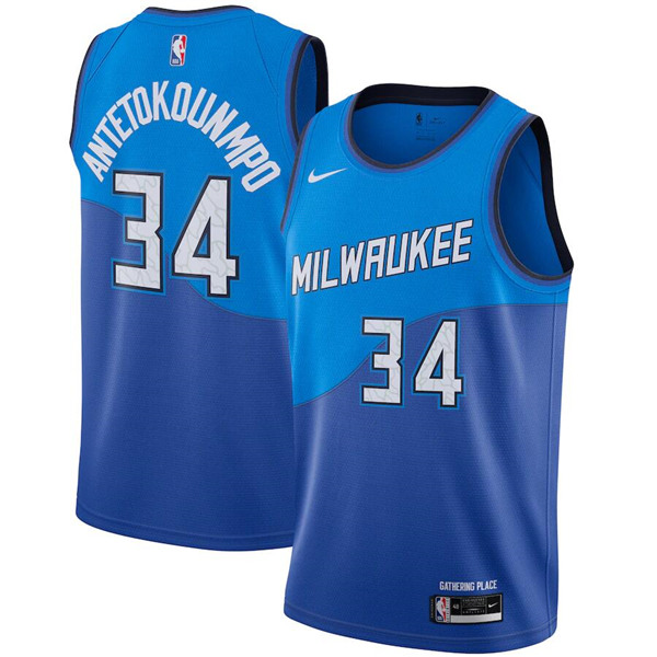 Men's Milwaukee Bucks #34 Giannis Antetokounmpo Blue Stitched NBA Jersey - Click Image to Close