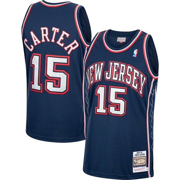 Men's Brooklyn Nets #15 Vince Carter Navy Throwback Stitched Jersey - Click Image to Close