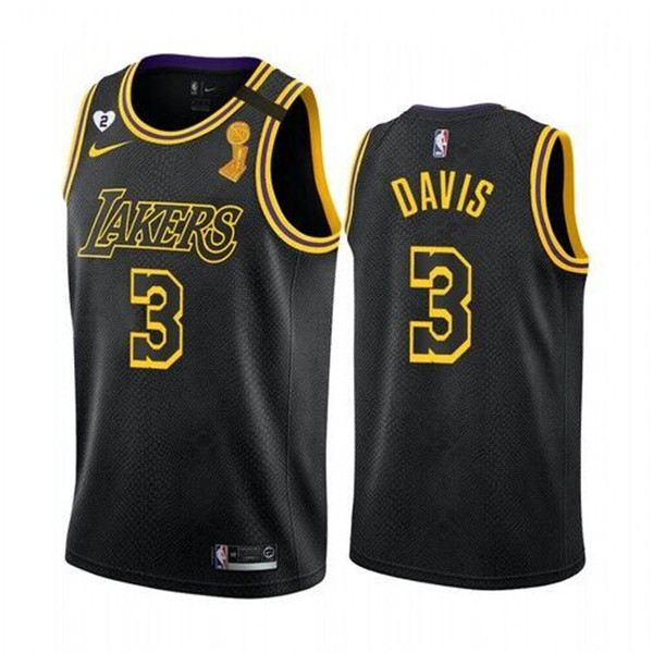 Men's Los Angeles Lakers #3 Anthony Davis 2020 Black NBA Finals Champions With Gigi Patch Mamba Stitched NBA Jersey - Click Image to Close