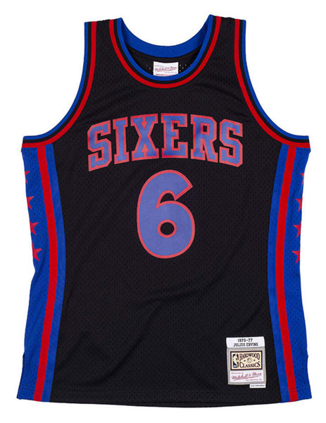 Men's Philadelphia 76ers #6 Julius Erving 1976-77 Black Mitchell & Ness Swingman Stitched Jersey