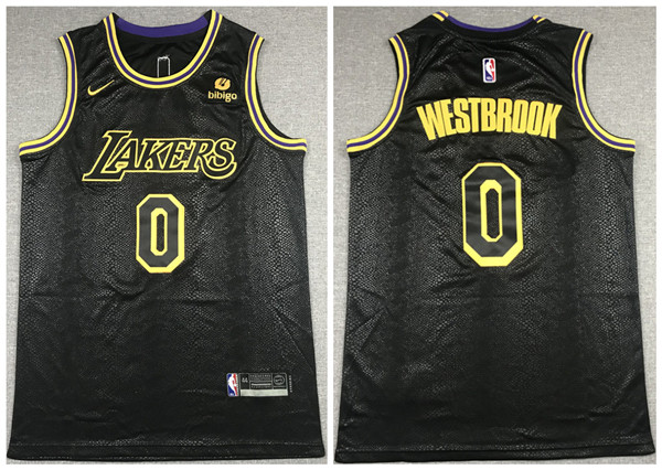 Men's Los Angeles Lakers #0 Russell Westbrook "bibigo" Black Stitched Jersey