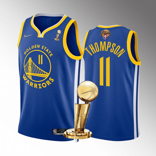 Men's Golden State Warriors #11 Klay Thompson Royal 2022 NBA Finals Champions Stitched Jersey