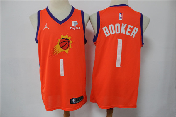 Men's Phoenix Suns #1 Devin Booker Orange Stitched Swingman NBA Jersey - Click Image to Close