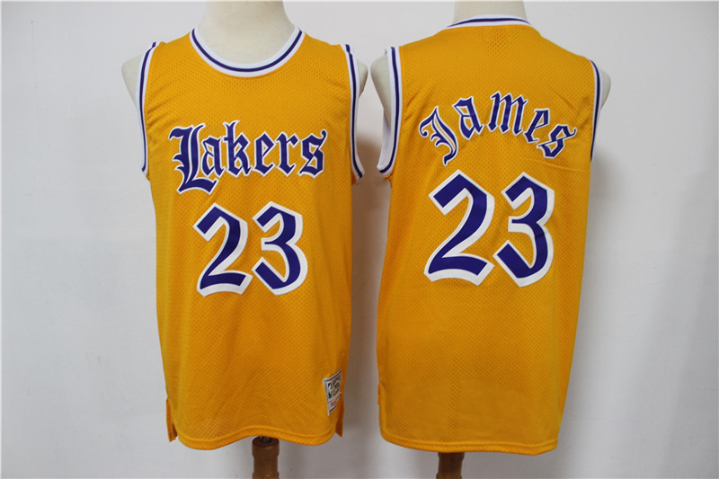 Men's Los Angeles Lakers #23 LeBron James Old English Faded Stitched Jersey