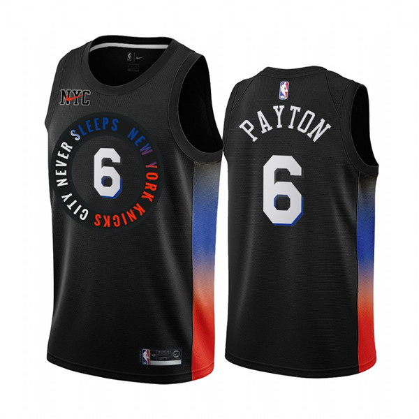 Men's New York Knicks #6 Elfrid Payton Black City Edition New Uniform 2020-21 Stitched NBA Jersey - Click Image to Close