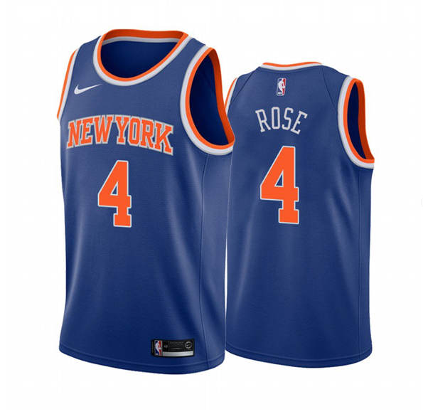 Men's New York Knicks #4 Derrick Rose Blue Stitched NBA Jersey - Click Image to Close