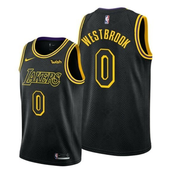 Men's Los Angeles Lakers #0 Russell Westbrook Black Earned Edition Stitched Jersey - Click Image to Close