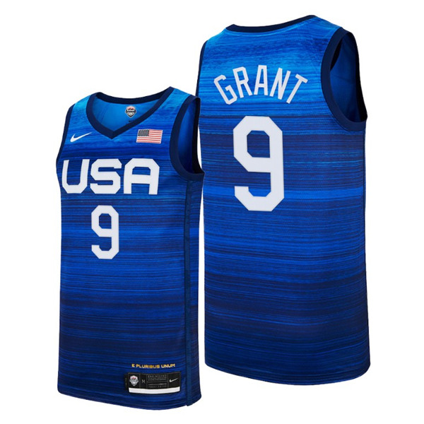 Men's USA Basketball #9 Jerami Grant 2021 Blue Tokyo Olympics Stitched Away Jersey - Click Image to Close