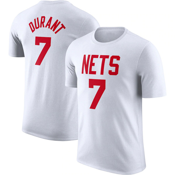 Men's Brooklyn Nets #7 Kevin Durant White 2022/23 Classic Edition Name & Number T-Shirt - Click Image to Close