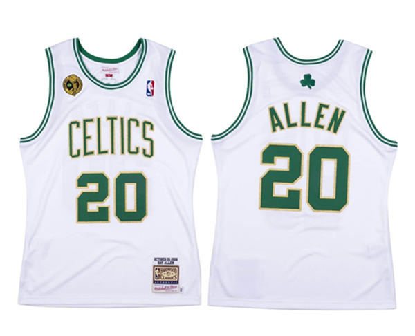 Men's Boston Celtics #20 Ray Allen White Throwback 2008-09 Stitched basketball Jersey