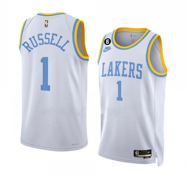 Men's Los Angeles Lakers #1 D??Angelo Russell 2022/23 White Classic Edition With No.6 Patch Stitched Basketball Jersey