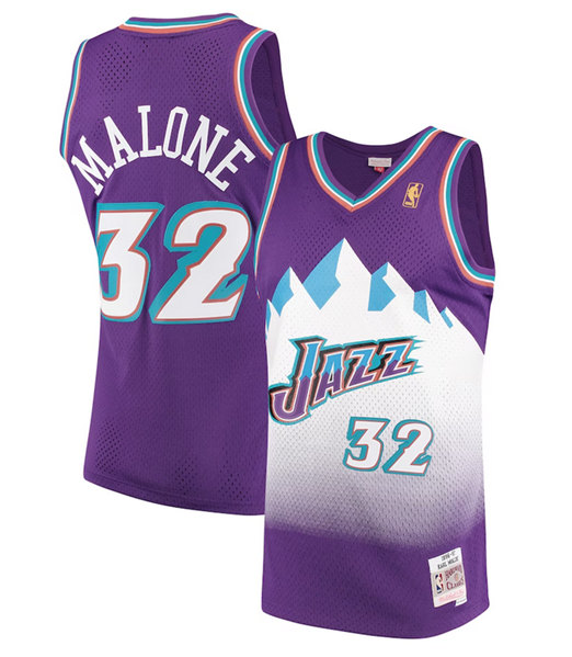 Men's Utah Jazz #32 Karl Malone Purple 1996-97 Swingman Stitched Jersey - Click Image to Close