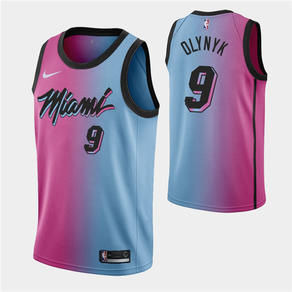 Men's Miami Heat #9 Kelly Olynyk 2021 Blue/Pink City Edition Vice Stitched NBA Jersey - Click Image to Close