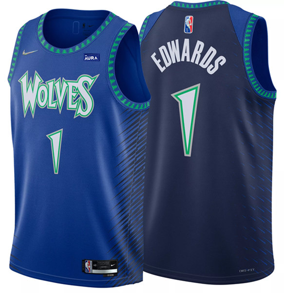 Men's Dallas Mavericks #1 Anthony Edwards 2021/22 Blue City Edition 75th Anniversary Swingman Stitched Jersey