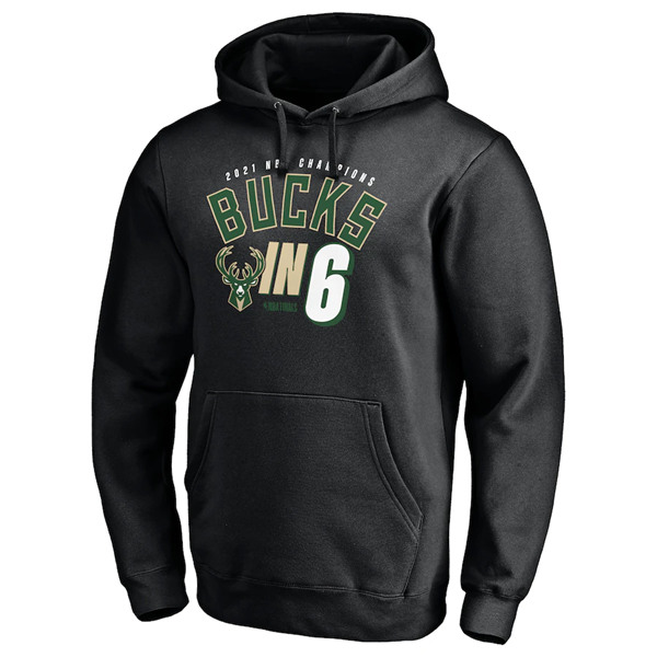 Men's Milwaukee Bucks 2021 Black Finals Champions In Six Pullover Hoodie - Click Image to Close