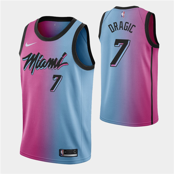 Men's Miami Heat #7 Goran Dragic 2021 Blue/Pink City Edition Vice Stitched NBA Jersey - Click Image to Close