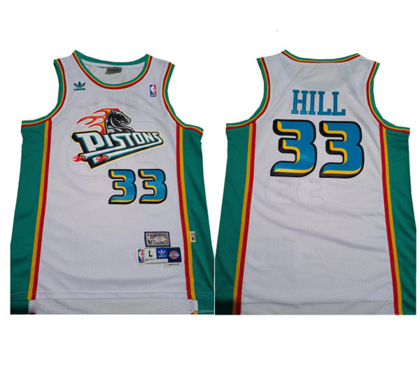 Men's Detroit Pistons #33 Grant Hill White Mitchell & Ness Throwback Stitched Jersey