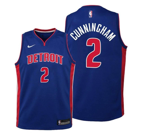 Men's Detroit Pistons #2 Cade Cunningham Navy Stitched Jersey (Run Small) (Men Women Youth size)