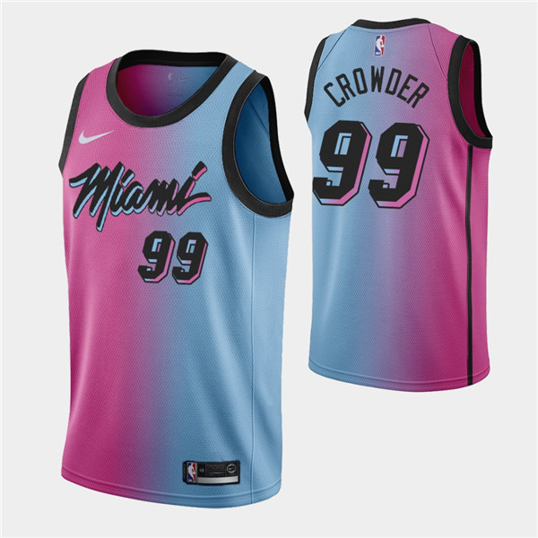 Men's Miami Heat #99 Jae Crowder 2021 Blue/Pink City Edition Vice Stitched NBA Jersey - Click Image to Close