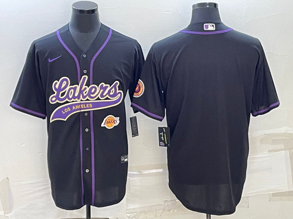 Men's Los Angeles Lakers Blank Black With Patch Cool Base Stitched Baseball Jersey