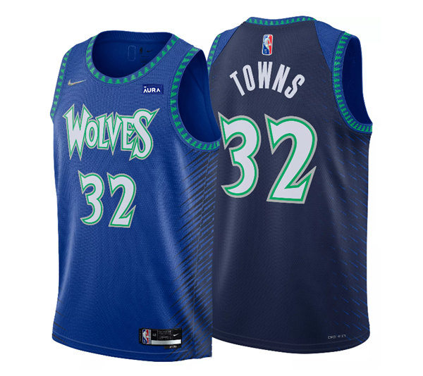 Men's Minnesota Timberwolves #32 Karl-Anthony Town 2021/22 Blue City Edition 75th Anniversary Swingman Stitched Jersey