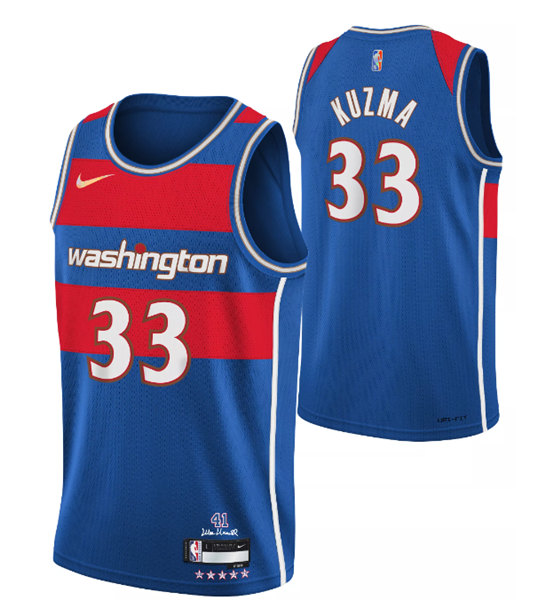 Men's Washington Wizards #33 Kyle Kuzma 75th Anniversary 2021/2022 Blue City Edition Swingman Stitched Jersey