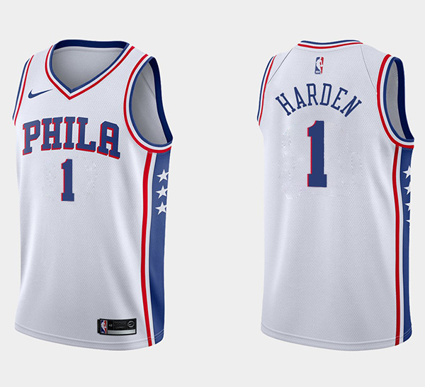 Men's Philadelphia 76ers White #1 James Harden Association Edition Stitched Swingman Jersey