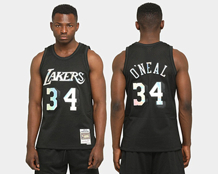 Men's Los Angeles Lakers #34 Shaquille O'Neal Black Stitched NBA Jersey - Click Image to Close