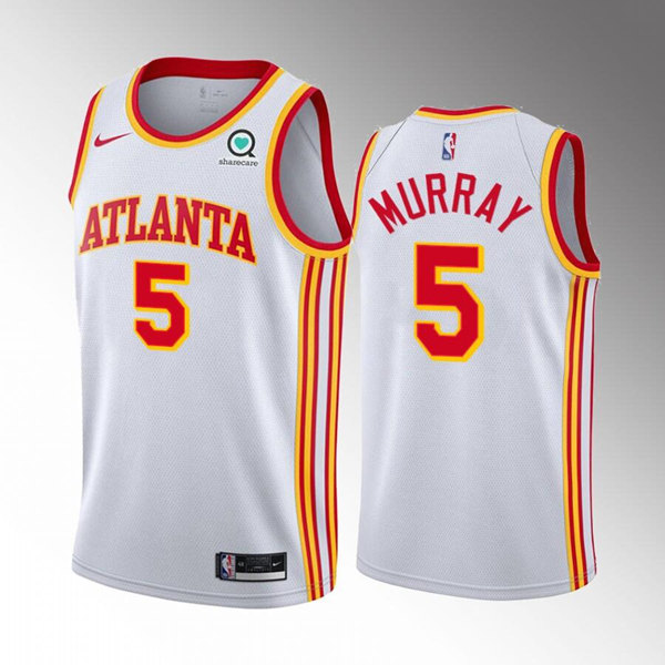 Men's Atlanta Hawks #5 Dejounte Murray White Stitched Jersey