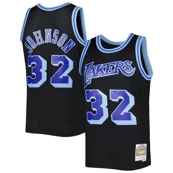 Men's Los Angeles Lakers #32 Magic Johnson Black 1984-85 Mitchell & Ness Hardwood Classics Reload 3.0 Swingman Stitched Basketball Jersey