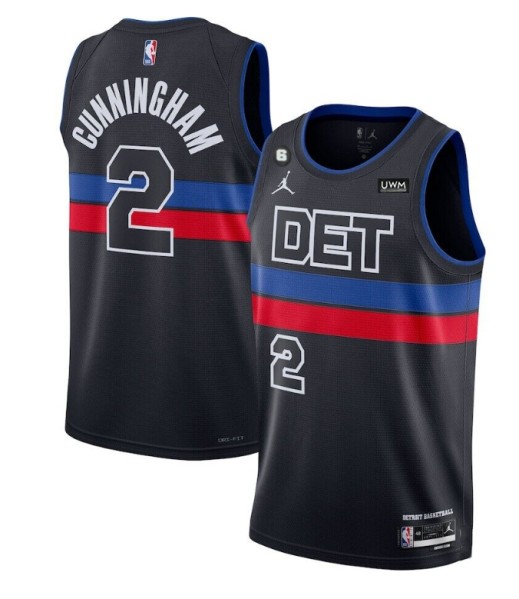 Men's Detroit Pistons #2 Cade Cunningham Black 2022/23 City Edition With NO.6 Patch Stitched Jersey