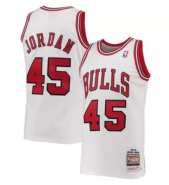 Men's Chicago Bulls #45 Michael Jordan White 1994-95 Throwback Stitched NBA Jersey - Click Image to Close