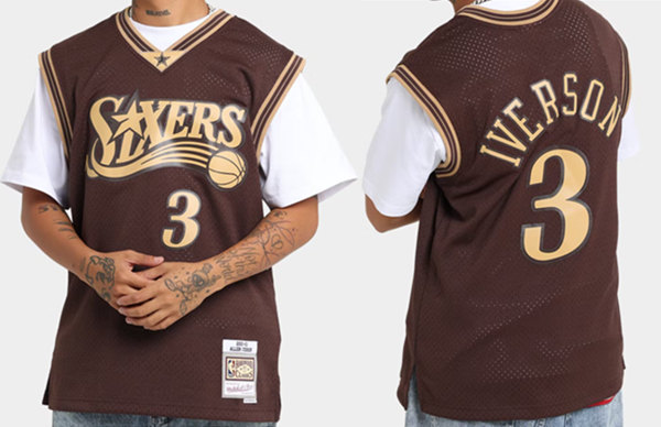 Men's Philadelphia 76ers #3 Allen Iverson Brown Swingman Stitched Jersey