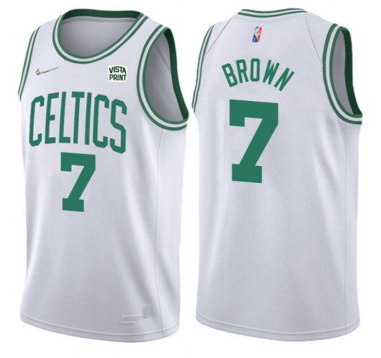 Men's Boston Celtics #7 Jaylen Brown 75th Anniversary White Stitched Basketball Jersey - Click Image to Close