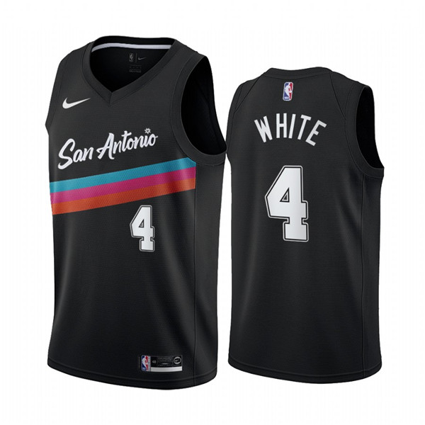 Men's San Antonio Spurs Black #4 Derrick White Black City Edition Fiesta 2020-21 Stitched NBA Jersey