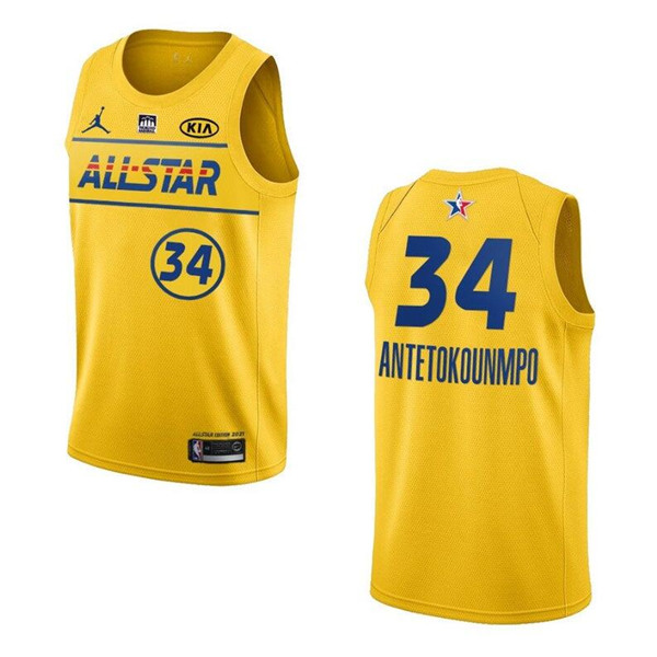 Men's 2021 All-Star #34 Giannis Antetokounmpo Yellow Stitched NBA Jersey