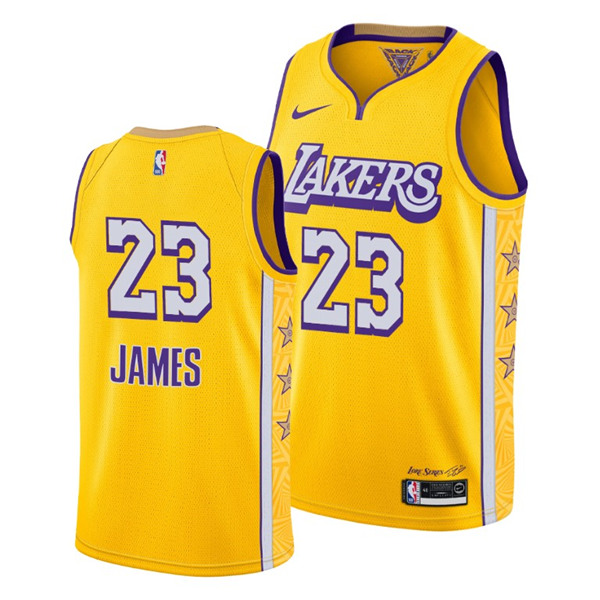 Men's Los Angeles Lakers #23 LeBron James 2020 Gold Finals Stitched NBA Jersey - Click Image to Close