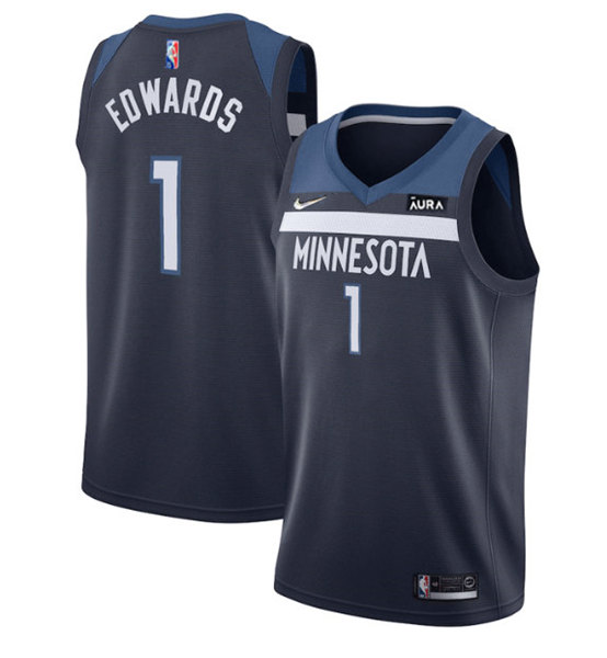 Men's Minnesota Timberwolves Navy #1 Anthony Edwards Navy Icon Edition 75th Anniversary Swingman Stitched Jersey