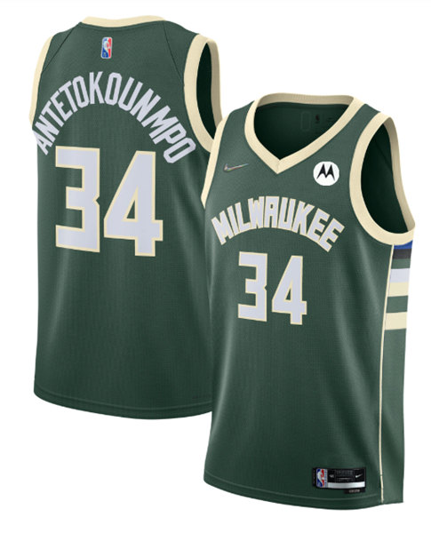 Men's Milwaukee Bucks #34 Giannis Antetokounmpo Green 2021/22 Icon Edition 75th Anniversary Swingman Stitched Basketball Jersey