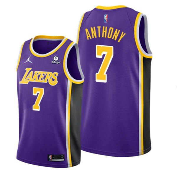 Men's Los Angeles Lakers #7 Carmelo Anthony 75th Anniversary Purple Stitched Jersey - Click Image to Close