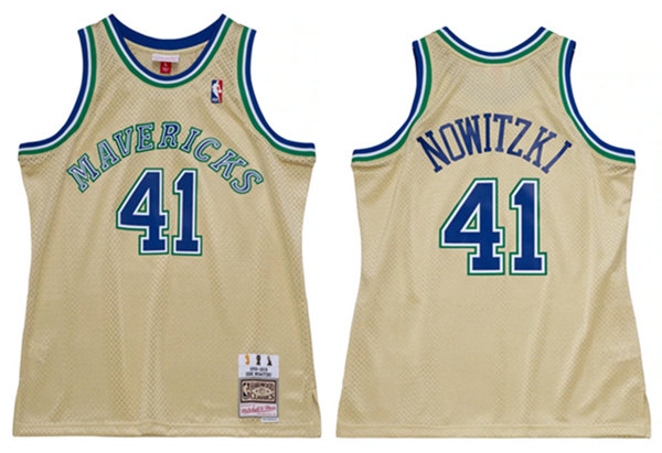 Men's Dallas Mavericks #41 Dirk Nowitzki Gold Stitched Jersey