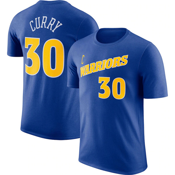 Men's Golden State Warriors #30 Stephen Curry Blue 2022/23 Name & Number T-Shirt - Click Image to Close